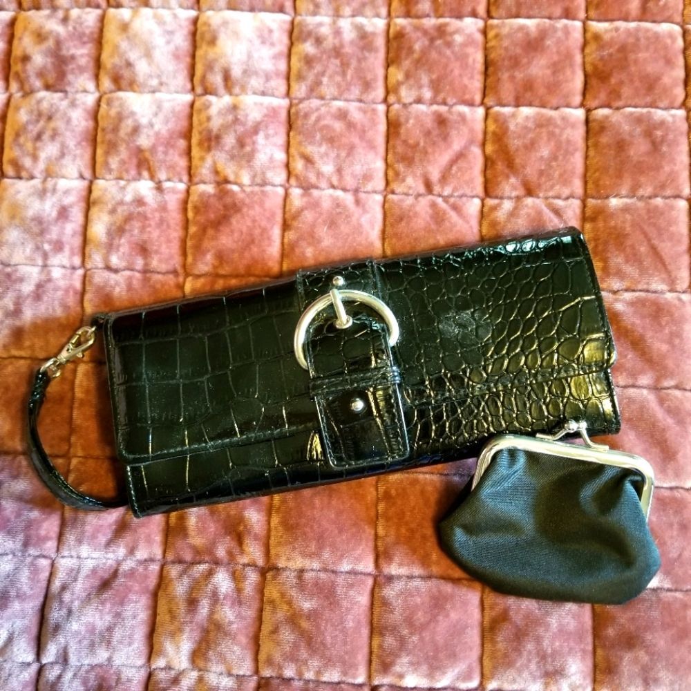 NWOT Black Alligator Clutch Purse